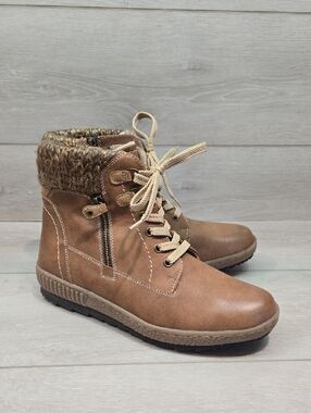 Spring Step Women’s Brown Lace-Up Knit-Cuff Ankle Boots Shoes Sz 41/9.5-10